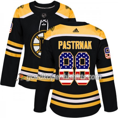 Boston Bruins David Pastrnak 88 Adidas 2017-2018 Zwart USA Flag Fashion Authentic Shirt - Dames